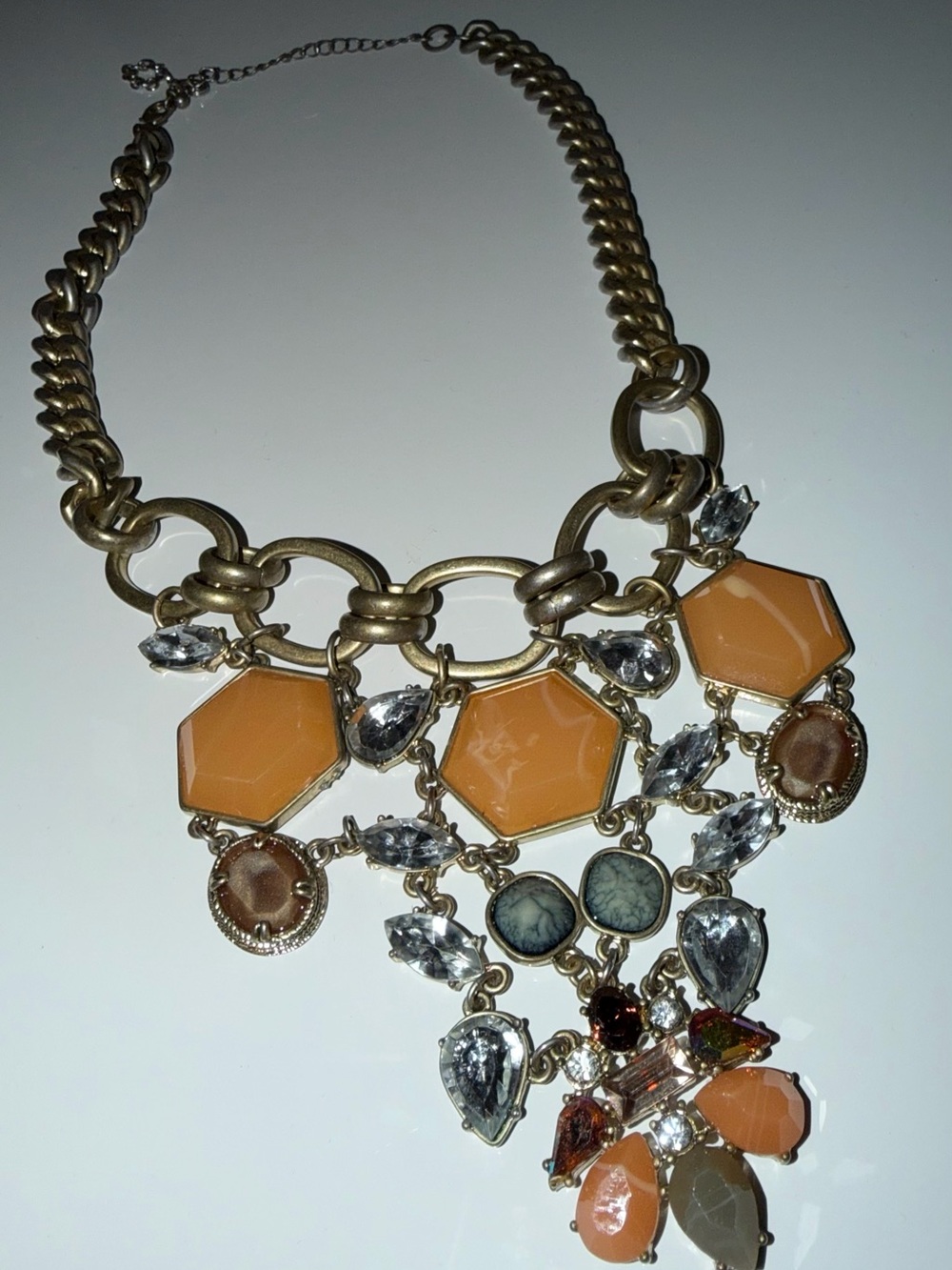 Statement Peach Gem Drop Necklace - Gold Tone from Anthropologie